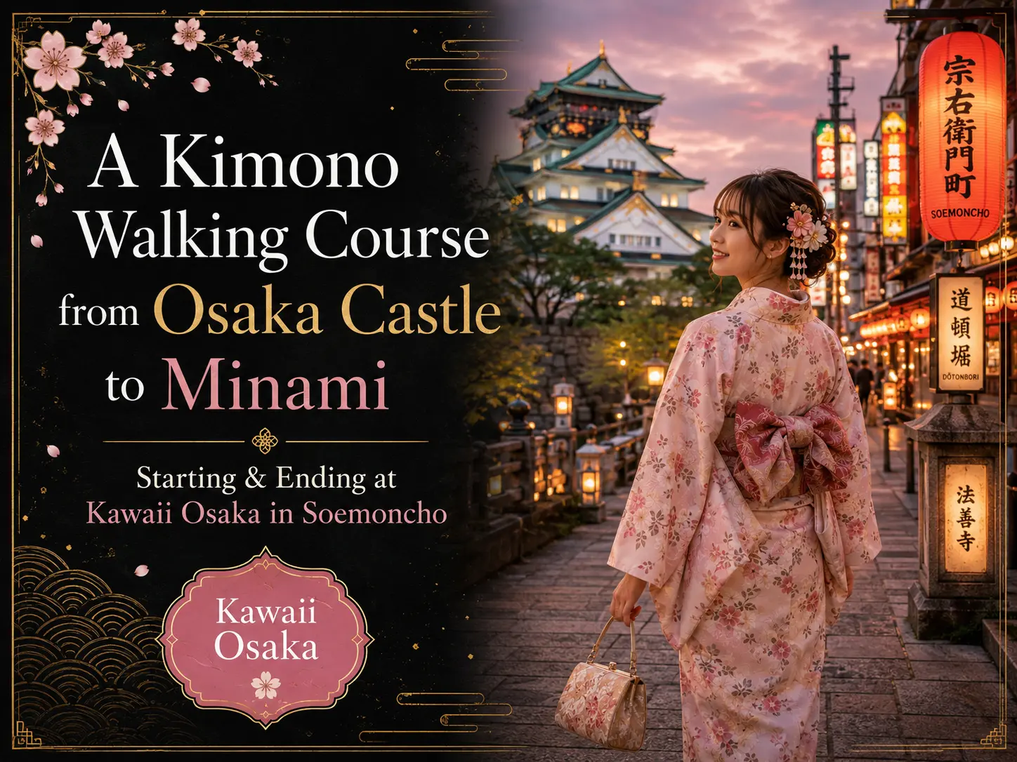 A Kimono Walking Course from Osaka Castle to Minami — Starting & Ending at Kawaii Osaka in Soemoncho