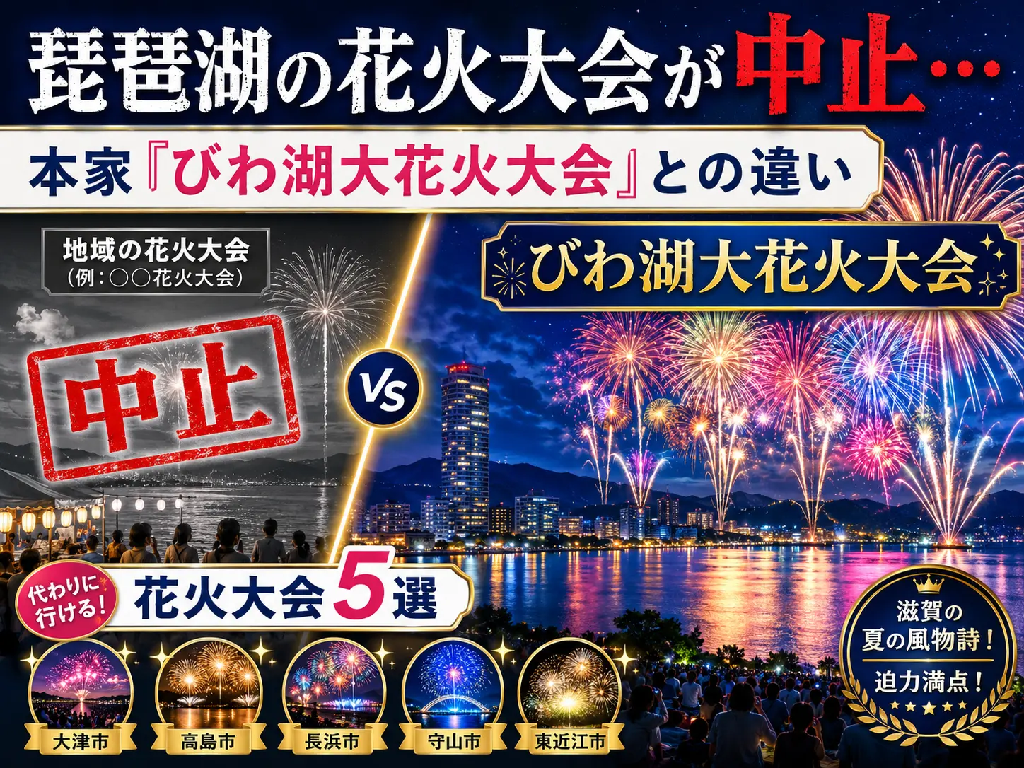 琵琶湖の花火大会が中止…本家「びわ湖大花火大会」との違いと、代わりに行ける花火大会5選